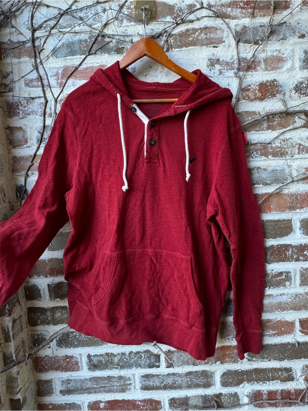 American Eagle Heritage Classic Red Thermal Henley Hoodie - Size Large